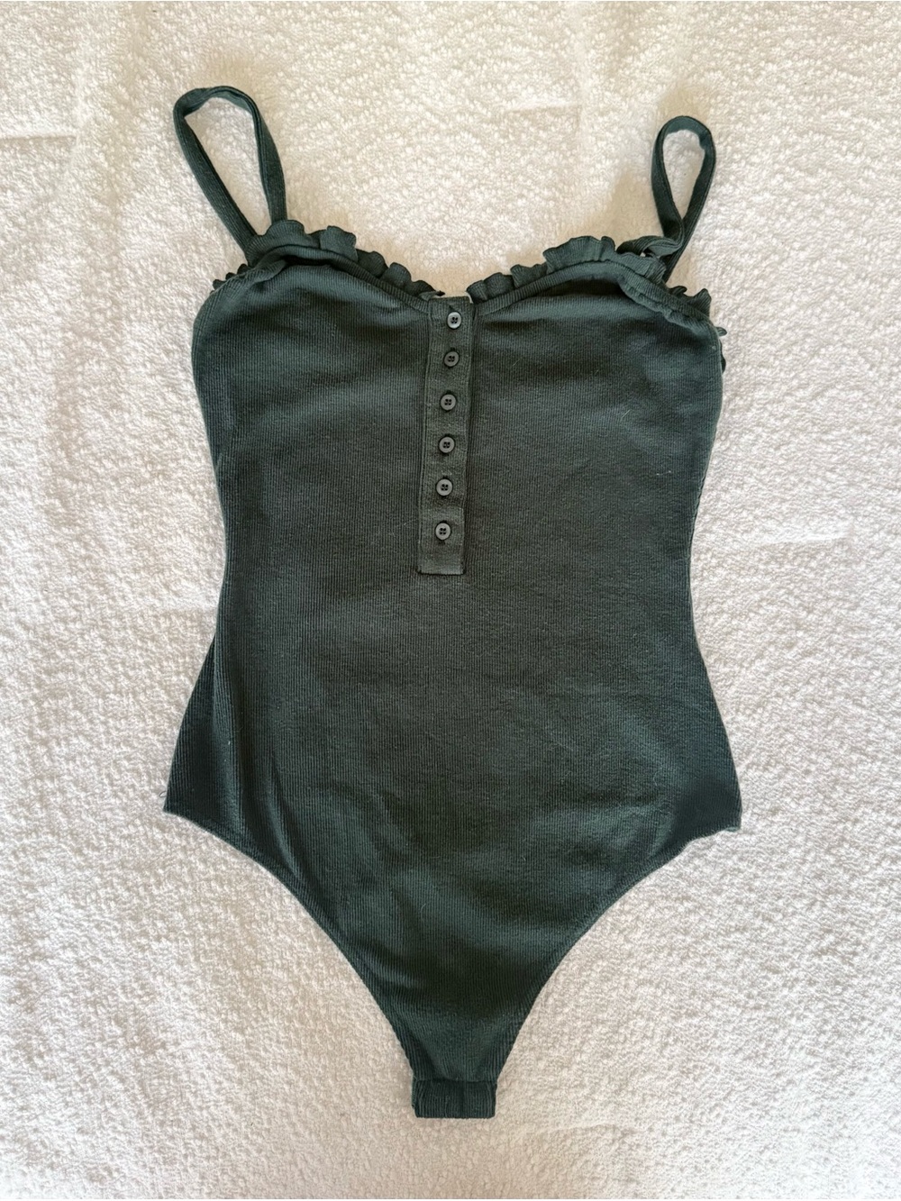 Forest Green Ribbed Button-Front Bodysuit - Picture 1 of 3